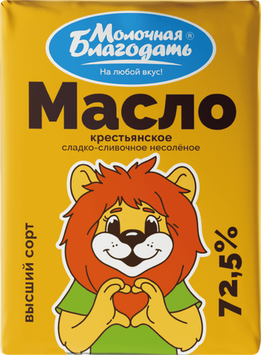 Масло сладкосливочное МОЛОЧНАЯ БЛАГОДАТЬ Крестьянское 72,5%, без змж, 180г, фотография