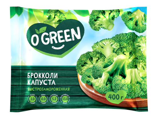 Капуста брокколи O`GREEN свежемороженая, 400г, вид