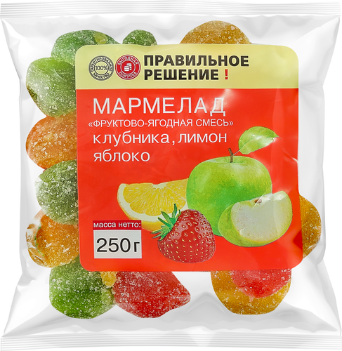 Мармелад ПРАВИЛЬНОЕ РЕШЕНИЕ! Фруктово-ягодная смесь, 250г, вид