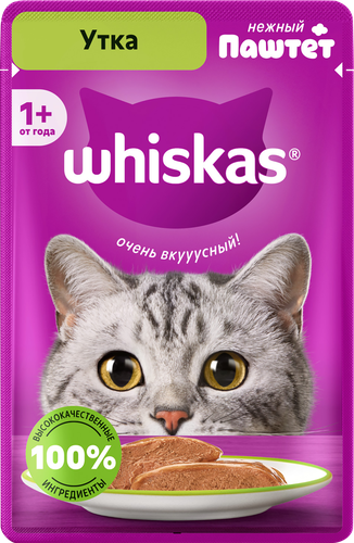 Корм консервированный для кошек WHISKAS паштет с уткой, 75г, детальное фото