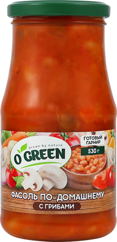 Фасоль O`GREEN По-домашнему, с грибами, 530г, крупный план