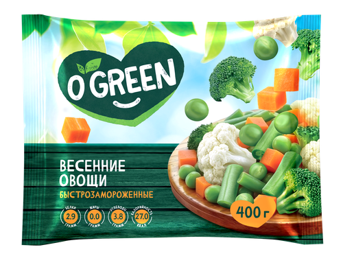 Смесь овощная O`GREEN Весенние овощи, свежемороженая, 400г, изображение