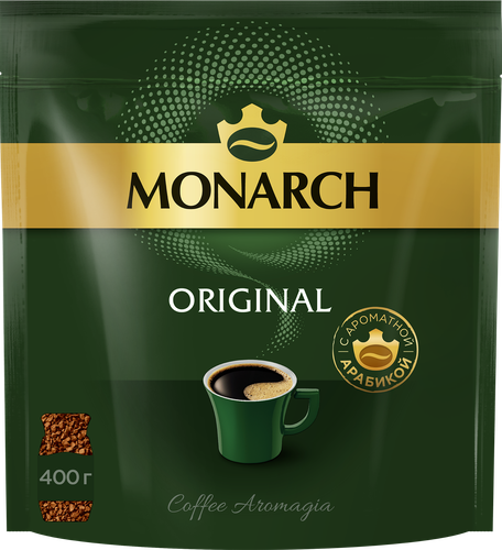 Кофе растворимый JACOBS Monarch натуральный сублимированный, 400г, крупный план