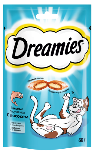 Лакомство для кошек DREAMIES Подушечки с лососем, 60г, изображение