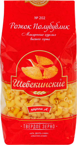 Макароны ШЕБЕКИНСКИЕ Рожок полубублик группа, А высший сорт, 450г, фото
