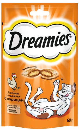 Лакомство для кошек DREAMIES Подушечки с курицей, 60г, фотография