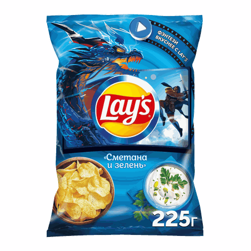 Чипсы картофельные LAY'S Сметана и зелень, 225г, фотография