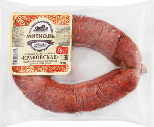 Колбаса полукопченая МИТКОЛЬ Краковская ГОСТ, 350г, детальное фото
