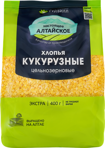Хлопья кукурузные ГУДВИЛЛ Экстра, не требующие варки, 400г, вид
