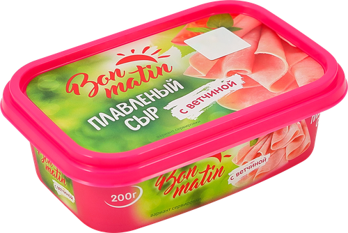 Сыр плавленый БОН МАТИН с ветчиной, без змж, 200г, крупный план