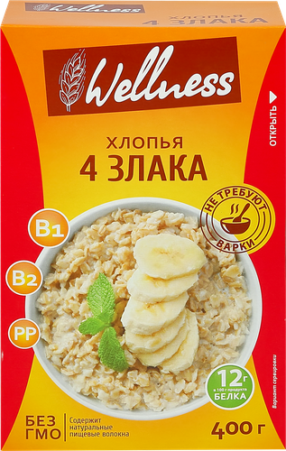 Хлопья мультизлаковые WELLNESS без варки, 400г, детальное фото