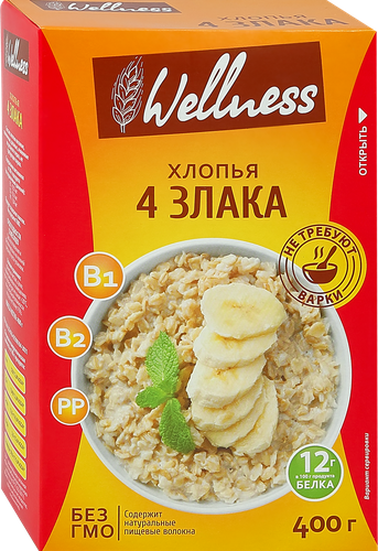 Хлопья мультизлаковые WELLNESS без варки, 400г, фото