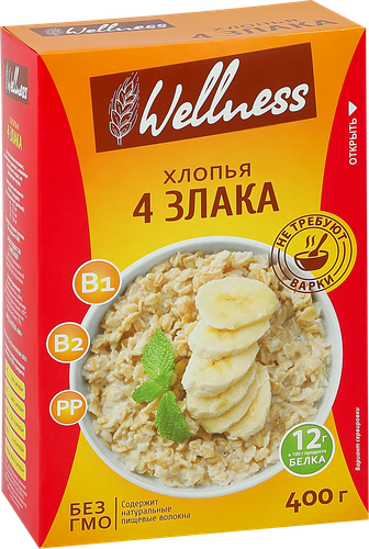 Хлопья мультизлаковые WELLNESS без варки, 400г, детальное фото