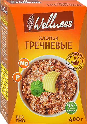 Хлопья гречневые WELLNESS без варки, 400г, детальное фото