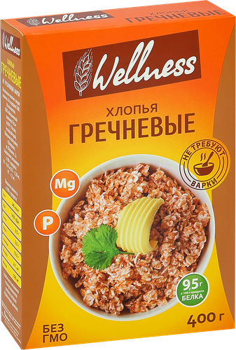 Хлопья гречневые WELLNESS без варки, 400г, детальное фото