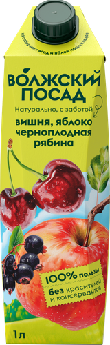 Нектар ВОЛЖСКИЙ ПОСАД Яблоко, вишня, черноплодная рябина, 1л, изображение