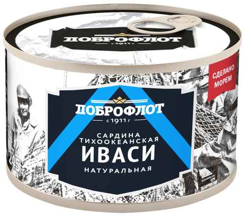 Сардина ДОБРОФЛОТ Тихоокеанская иваси натуральная, 245г, фотография