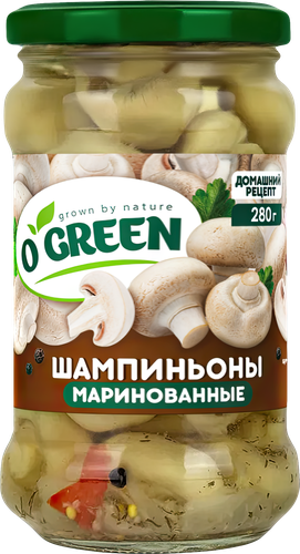 Шампиньоны маринованные O`GREEN целые, 314мл, фото