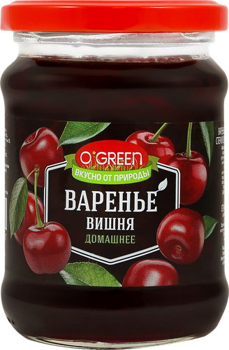 Варенье O`GREEN Домашнее из вишни, 325г, вид