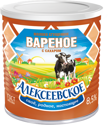Молоко сгущенное АЛЕКСЕЕВСКОЕ Вареное 8,5%, без змж ГОСТ, 360г, вид