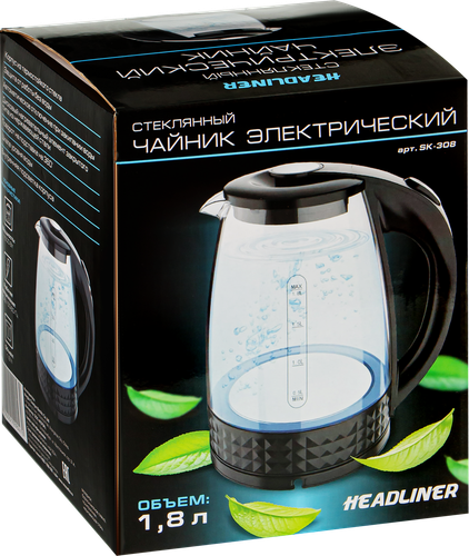 Чайник HEADLINER стеклянный, 1.8л, 1500Вт, изображение
