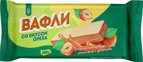 Вафли ПРАВИЛЬНОЕ РЕШЕНИЕ со вкусом ореха, 200г, крупный план