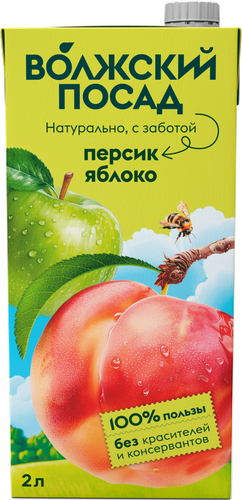 Нектар ВОЛЖСКИЙ ПОСАД Яблоко, персик, 2л, крупный план