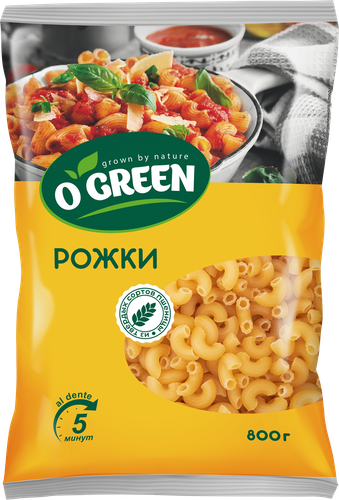 Макаронные изделия O`GREEN Рожки, группа А высший сорт, 800г, изображение