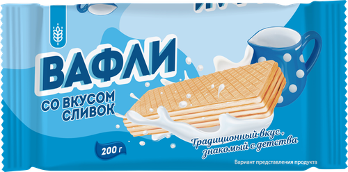 Вафли ПРАВИЛЬНОЕ РЕШЕНИЕ со вкусом сливок, 200г, крупный план