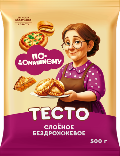 Тесто слоеное бездрожжевое По-домашнему, пласт, 500г, крупный план