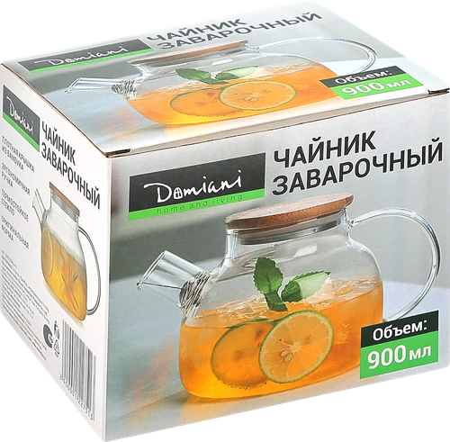 Заварочник DOMIANI Home and living, стеклянный с сеточкой, 900мл, фотография