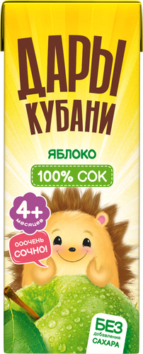 Сок ДАРЫ КУБАНИ Яблоко осветленный, с 4 месяцев, 200мл, детальное фото