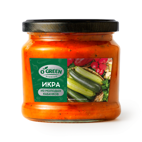 Икра из молодых кабачков O`GREEN Premium, 420г, крупный план