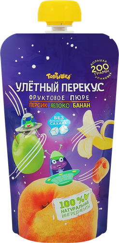 Пюре ТОПТЫШКА Улетный перекус персик, яблоко и банан, с 3 лет, 200г, изображение