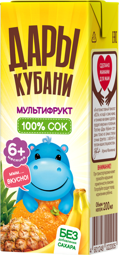 Сок ДАРЫ КУБАНИ Мультифрукт, с 6 месяцев, 200мл, крупный план
