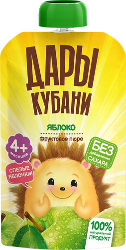 Пюре фруктовое ДАРЫ КУБАНИ Яблоко, с 4 месяцев, 90г, изображение