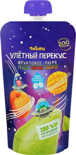 Пюре ТОПТЫШКА Улетный перекус груша, персик и манго, с 3 лет, 200г, фотография