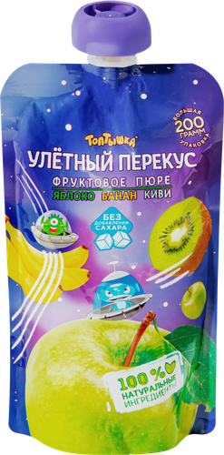 Пюре ТОПТЫШКА Улетный перекус яблоко, банан и киви, с 3 лет, 200г, картинка