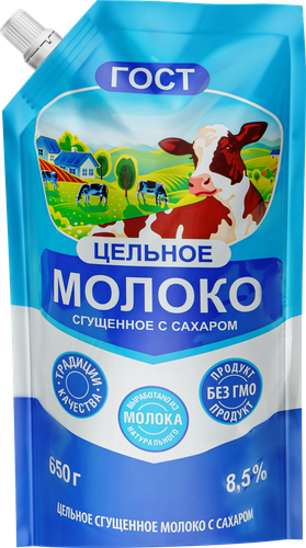Молоко сгущенное с сахаром 8,5% ГОСТ, без змж, 650г, детальное фото