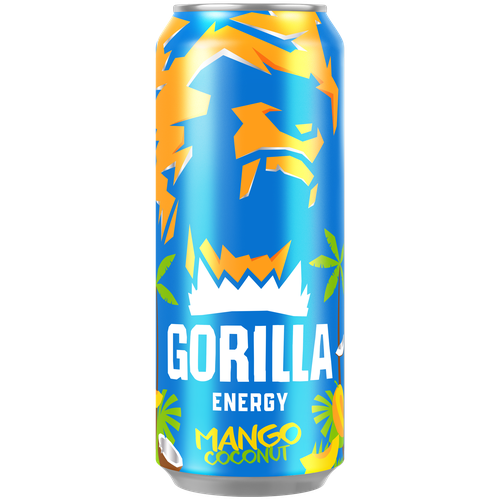 Напиток энергетический GORILLA Mango Coconut тонизирующий сильногазированный, 0.45л, крупный план