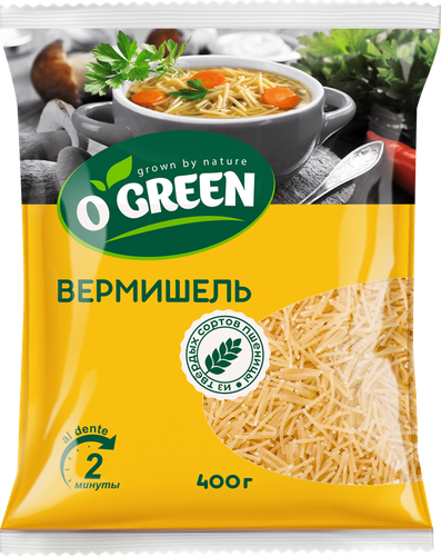 Макаронные изделия O`GREEN Вермишель, группа А высший сорт, 400г, фотография