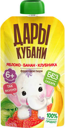 Пюре фруктово-ягодное ДАРЫ КУБАНИ Яблоко, банан и клубника, с 6 месяцев, 90г, детальное фото