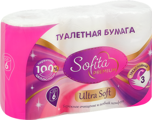 Бумага туалетная SOFITA 3-слоя, 6шт, детальное фото