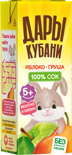 Сок ДАРЫ КУБАНИ Яблоко-груша осветленный, с 5 месяцев, 200мл, фото