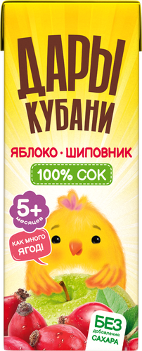 Сок фруктово-ягодный ДАРЫ КУБАНИ Яблоко и шиповник, с 5 месяцев, 200мл, фото