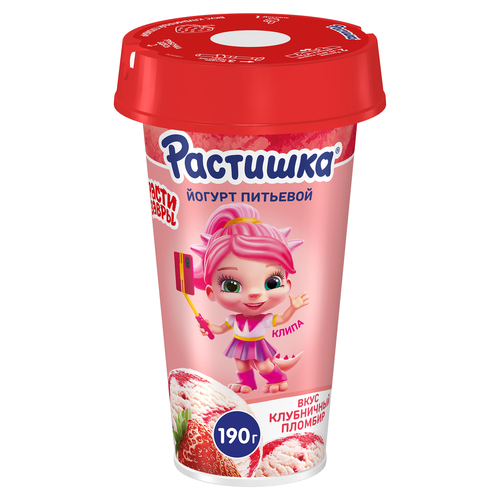 Йогурт питьевой РАСТИШКА Шейк Клубничный пломбир 2,8%, без змж, 190г, изображение