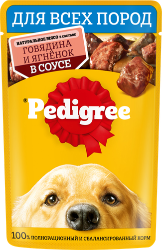 Корм консервированный для взрослых собак PEDIGREE с говядиной и ягненком в соусе, 85г, детальное фото