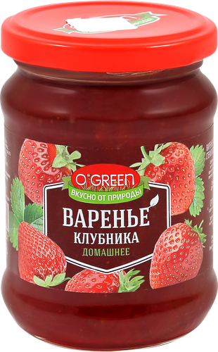 Варенье O`GREEN из клубники, 325г, крупный план