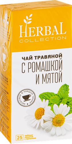 Чай травяной ХЭРБАЛ КОЛЛЕКШН с ромашкой и мятой, 25пак, крупный план