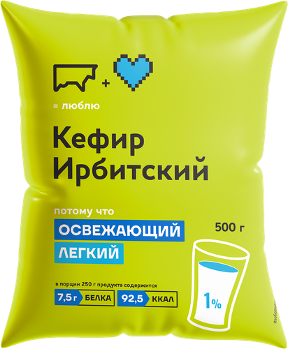 Кефир ИРБИТСКИЙ 1%, без змж, 500г, фото